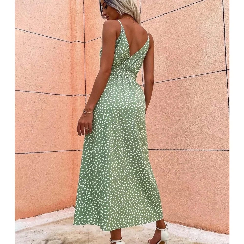 Women's Dress Ditsy Floral Print Slit Hem Belted Cami Dress‎ Dress S - Picture 2 of 4